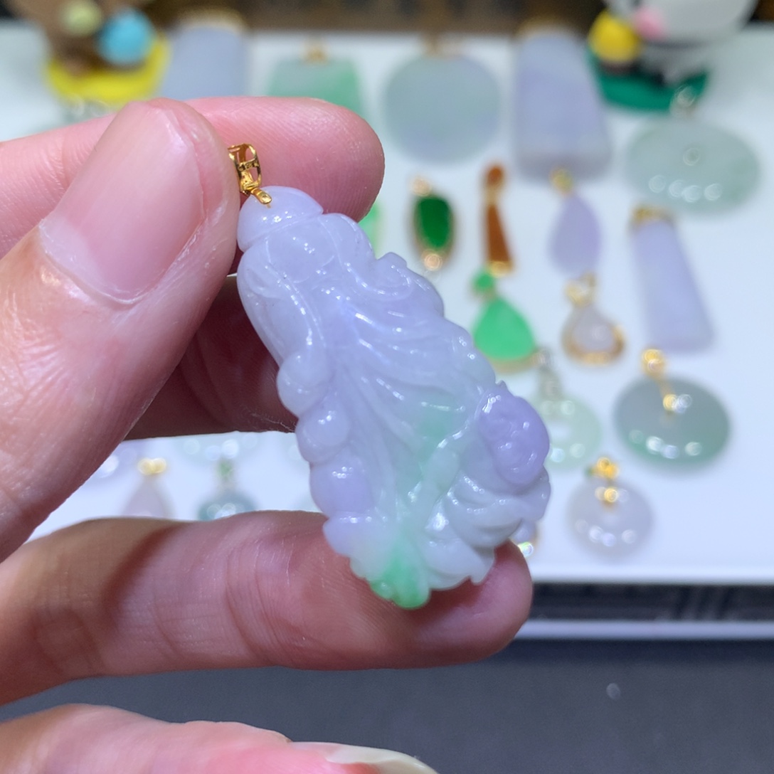 翡翠18K金镶嵌吊坠(不含链)