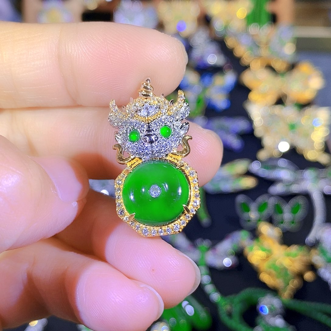 吊坠(不含链)银S925镶嵌翡翠