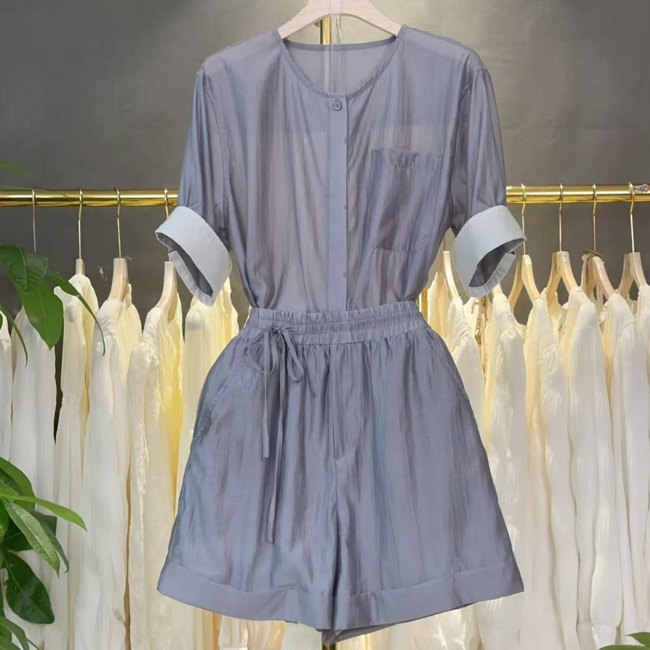 K2050简约短袖夏季通勤风套装时尚套装设计师休闲风