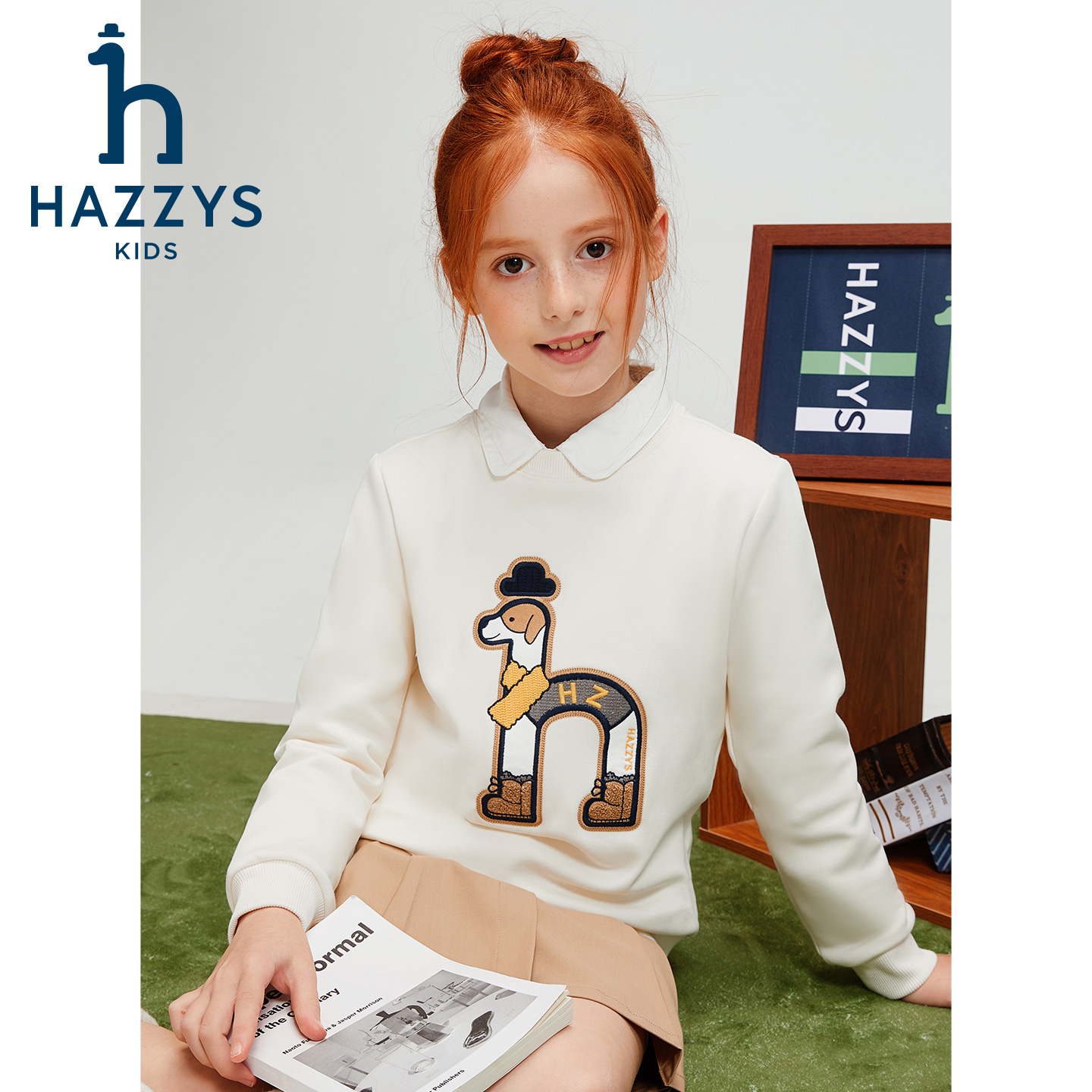 Hazzys/哈吉斯品牌童装男女童套头卫衣一体绒休闲时尚款休闲宽松