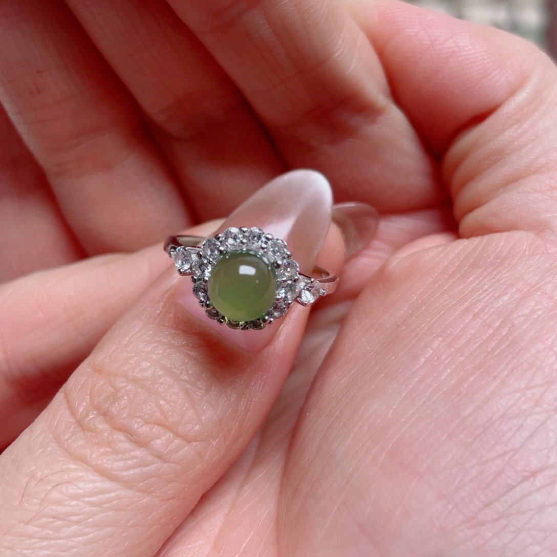 岫玉银S925镶嵌戒指