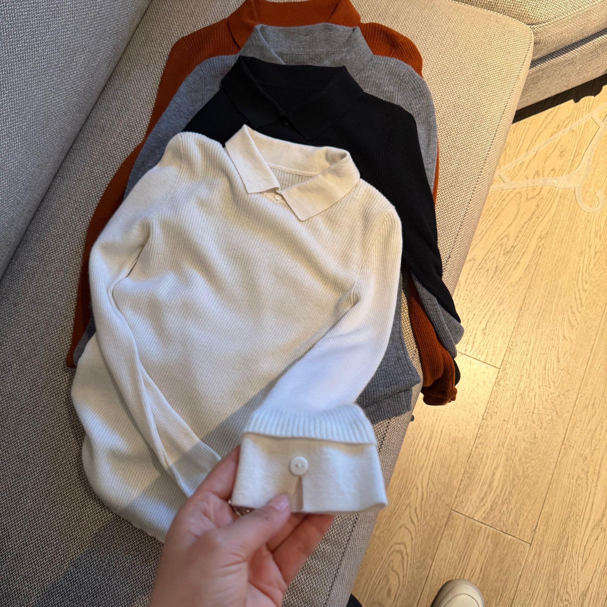 阿黎精选-------秋冬全羊毛简约衬衣领针织衫