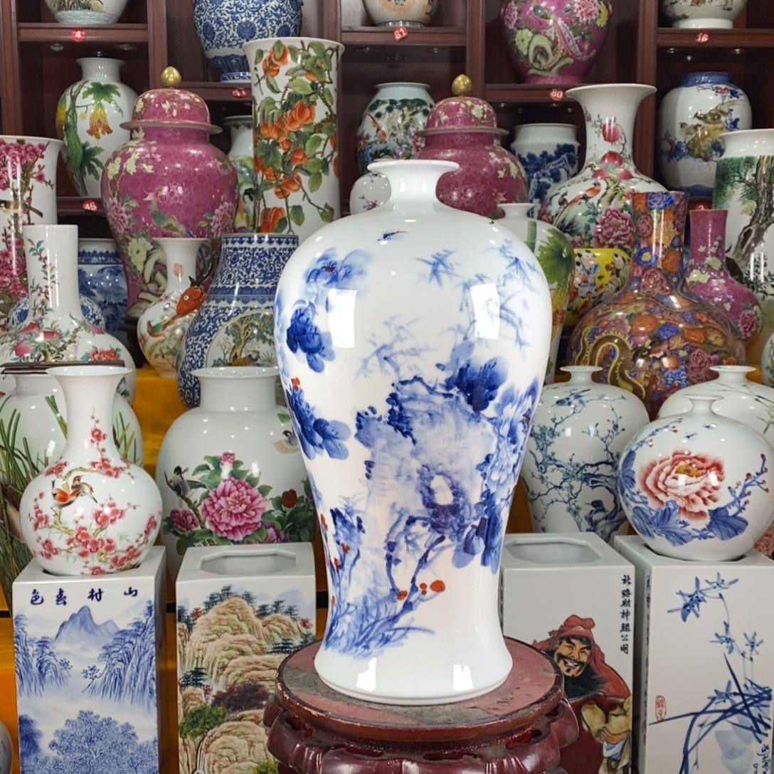 摆件陶景德镇陶瓷青花梅瓶