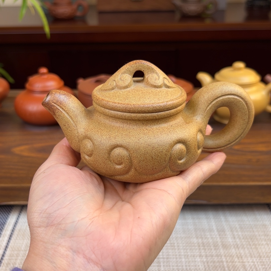 紫砂茶壶七彩段仿古如意全手120cc