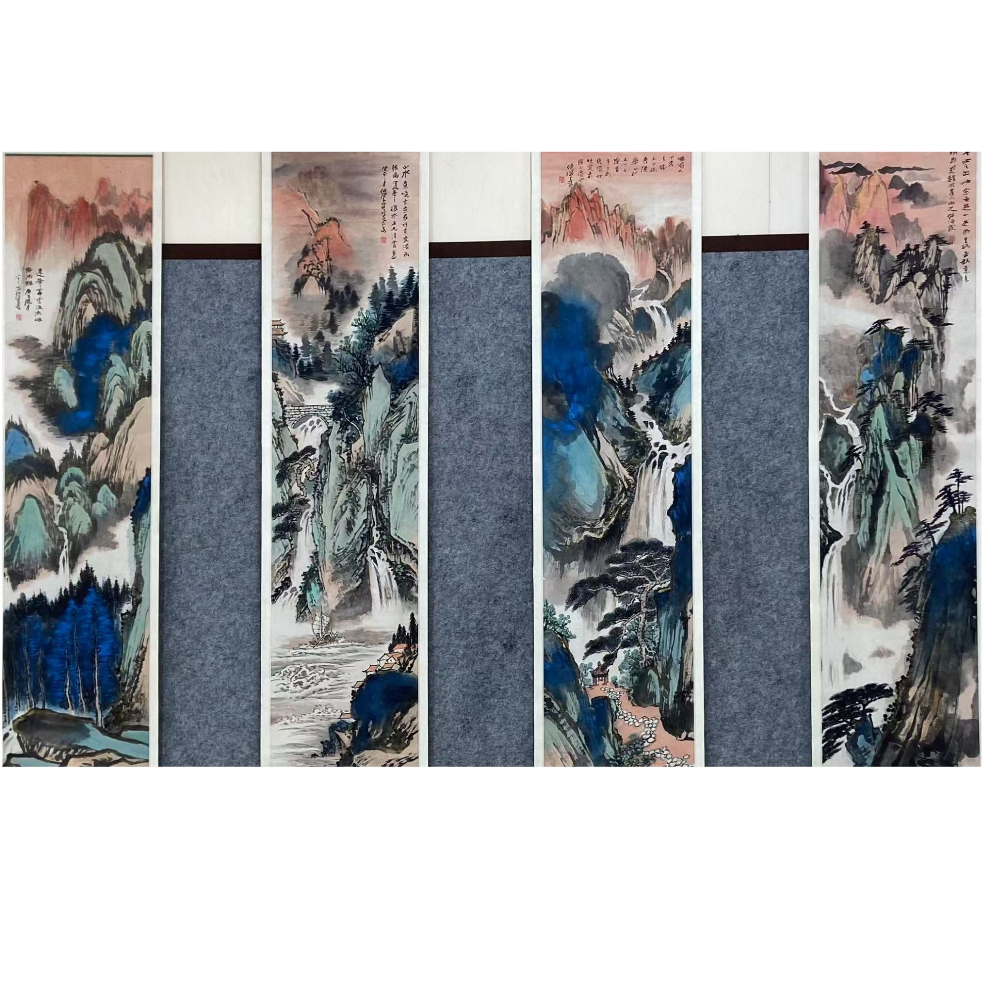 何海霞 山水四条屏150*40约5.4平尺