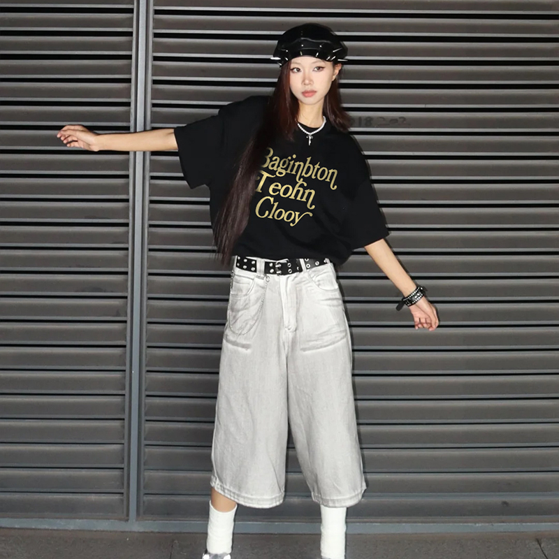 美式字母重磅纯棉短袖T恤女夏季休闲宽松oversize上衣潮#T018156