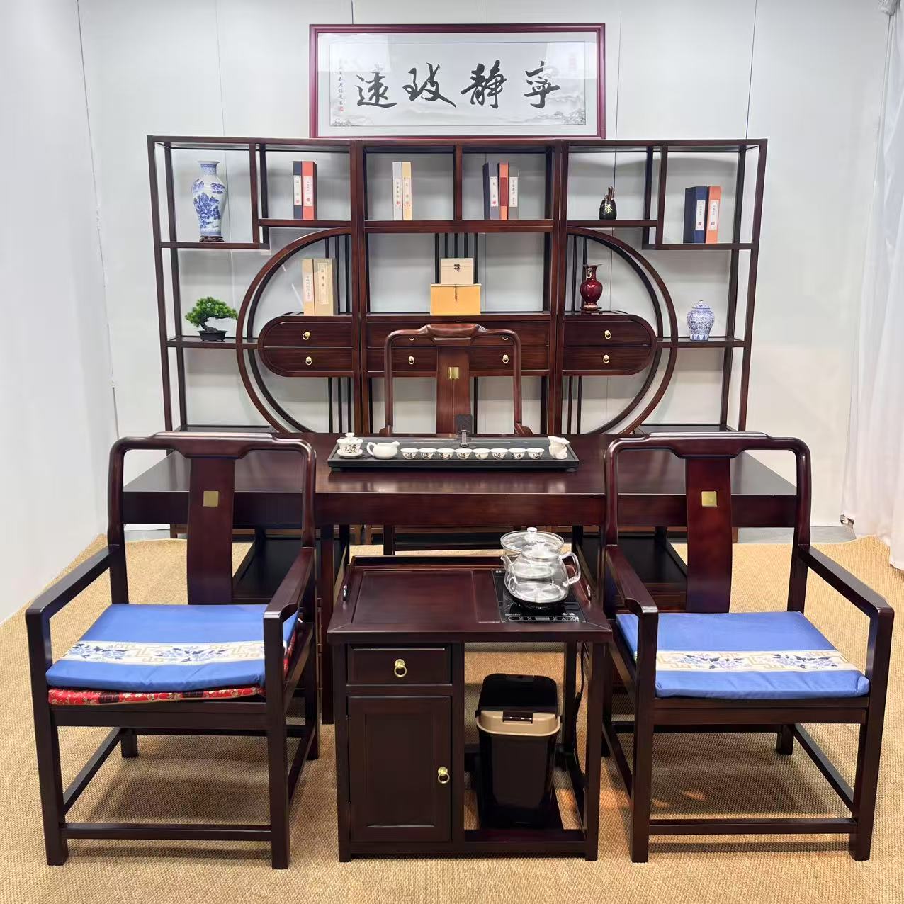 【乌金木实木大板茶桌】新中式茶桌办公家用办公室用