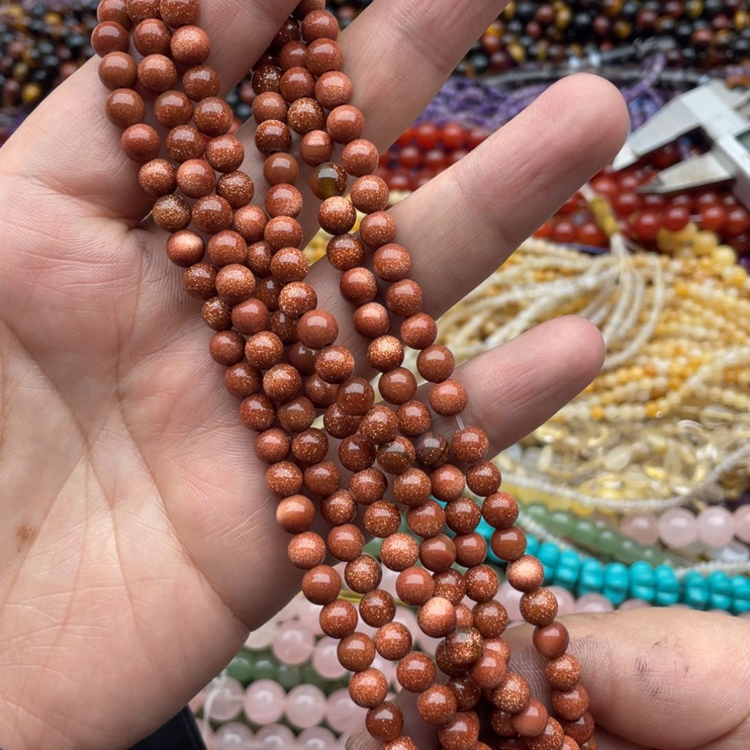 玛瑙/玉髓珠宝半成品未镶嵌一条装6mm金沙圆珠