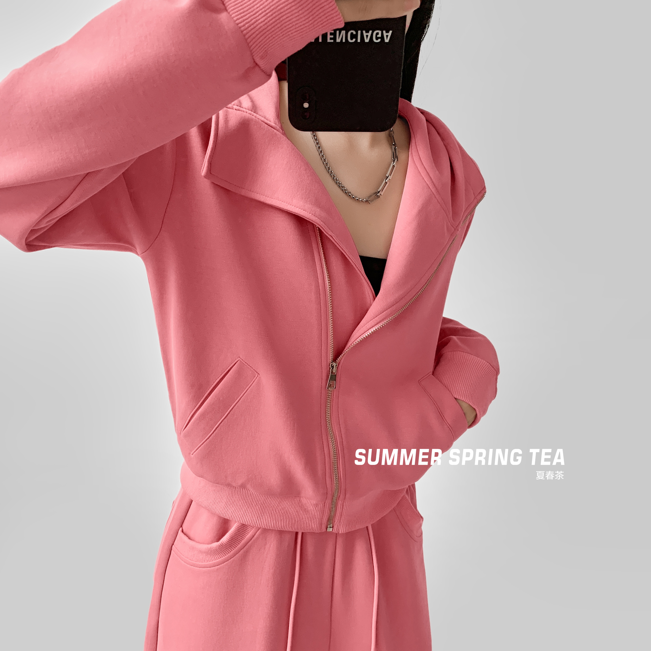 【夏春茶】奶fufu显瘦外套女2025盐系开衫连帽纯色休闲运动卫衣