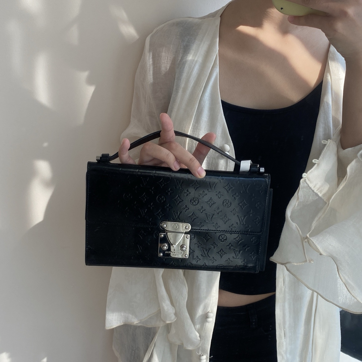 95新 LouisVuitton/路易威登 lv黑银邮差链条包