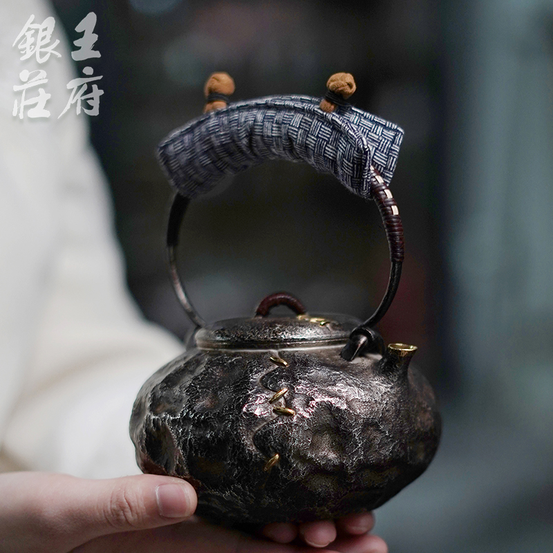 足银999纯手工一张打煮茶壶复古诧寂风茶壶中式茶具家用茶器 圆缺