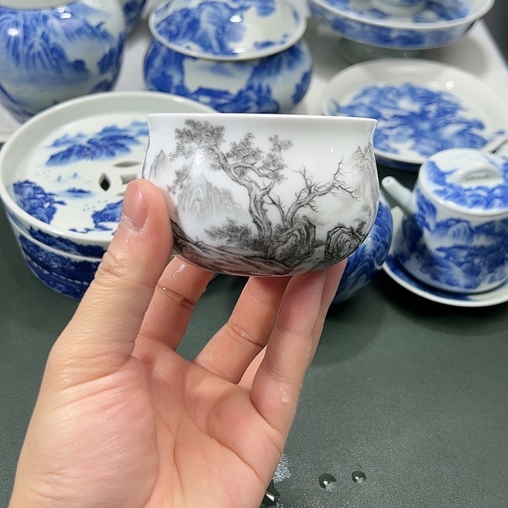 微瑕墨彩文人风山水缸杯