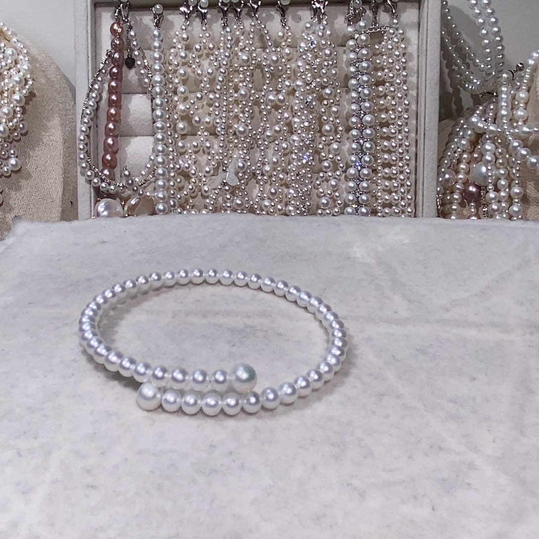 银S925镶嵌淡水珍珠手链炫彩手镯