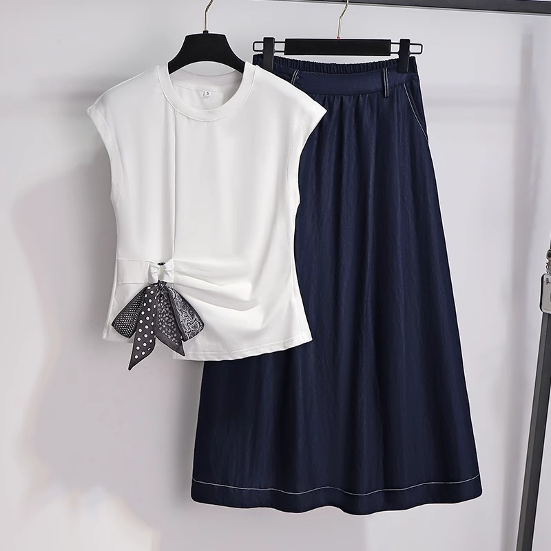 拉夏贝尔无袖套装女2025夏季新款气质显瘦百搭设计感半身裙两件套