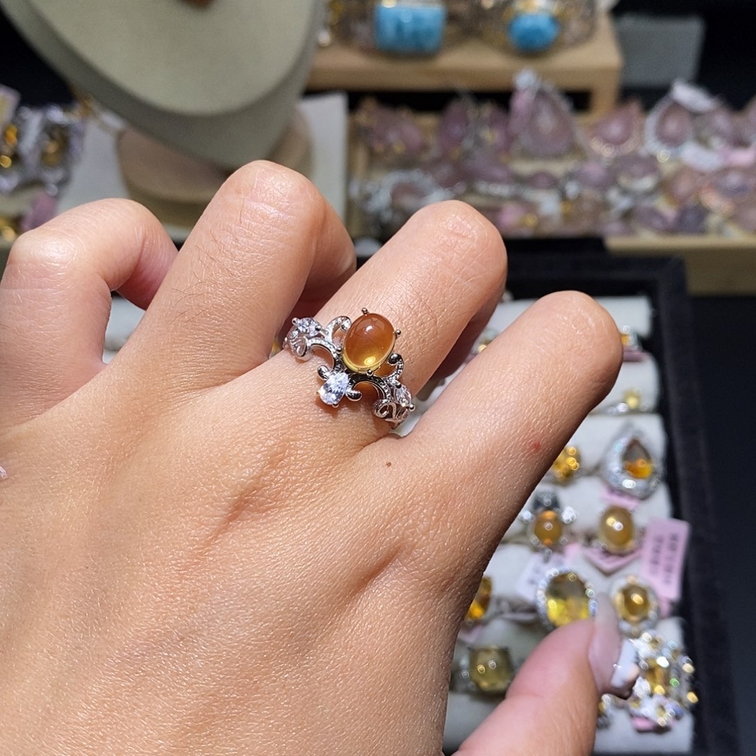黄晶戒指银S925镶嵌