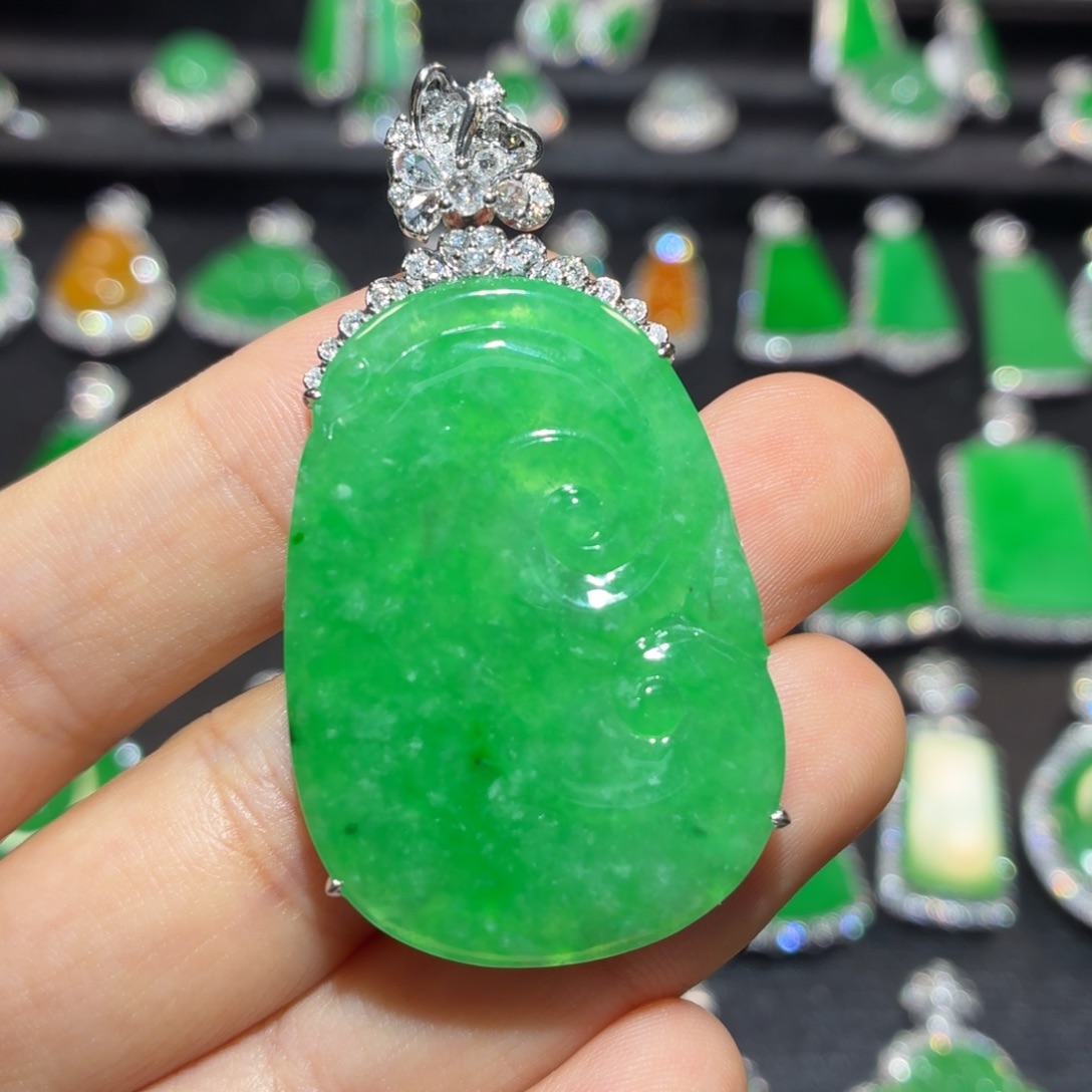 翡翠18K金镶嵌吊坠(不含链)翡翠