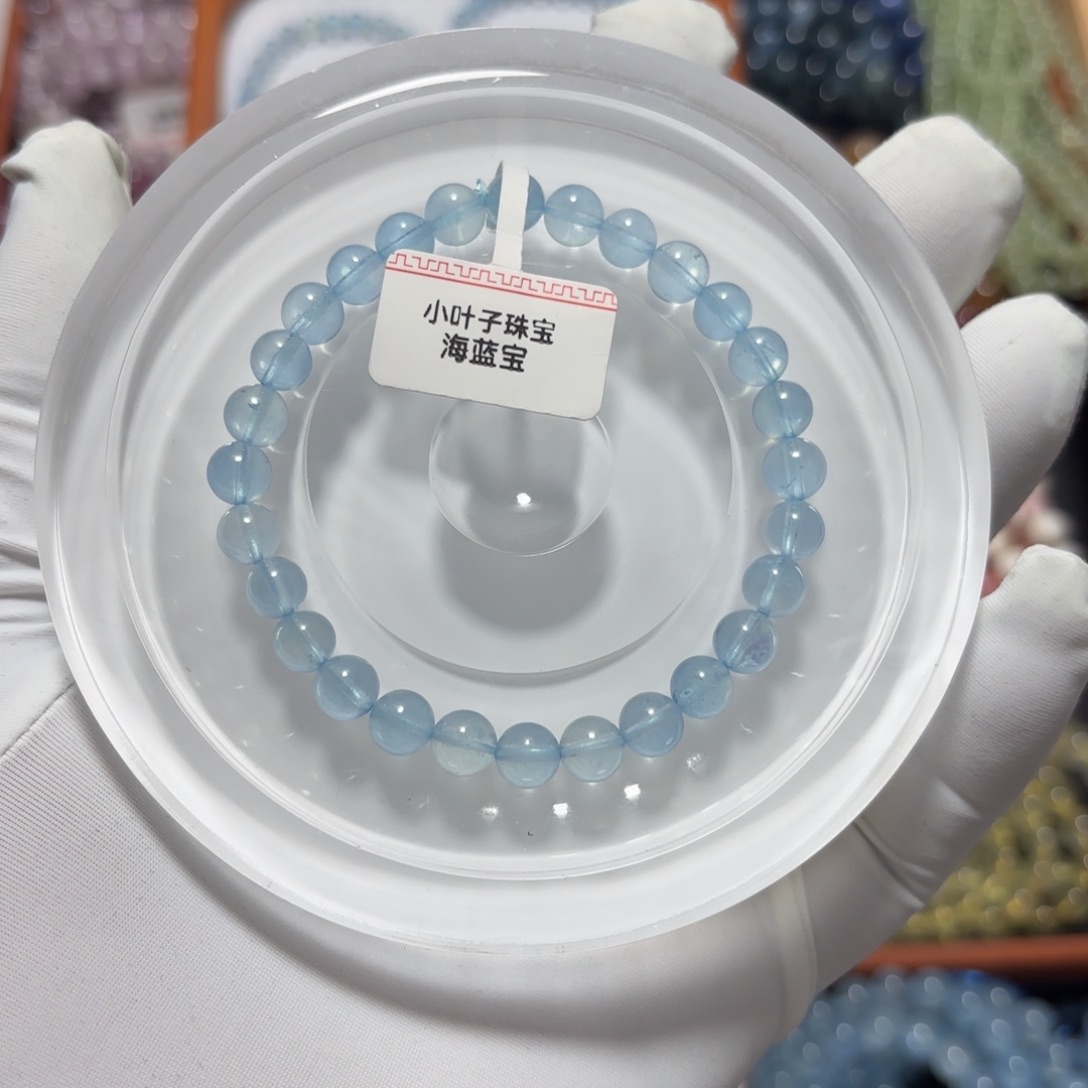 水晶手链未镶嵌L****i6mm海蓝宝拍10单一条