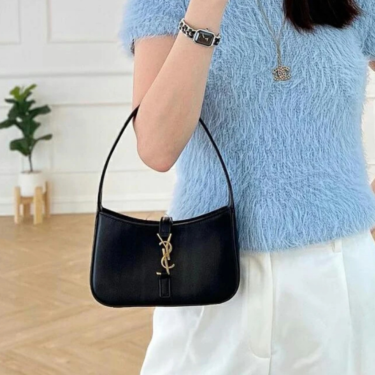 95新 YSL/圣罗兰 mini黑色hobo手提单肩包