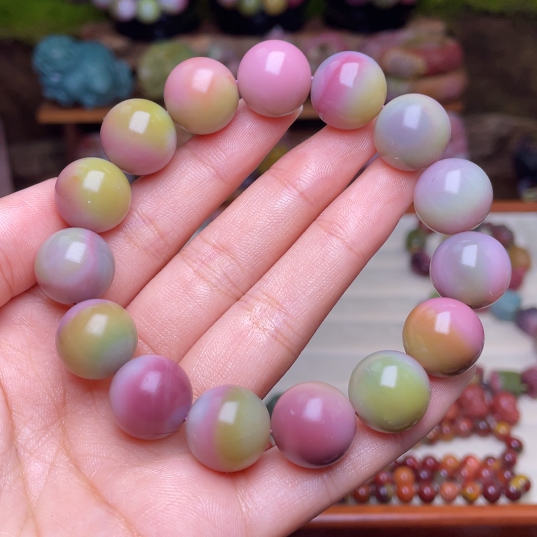 玛瑙/玉髓珠宝半成品未镶嵌种****柏盐源玛瑙炫彩彩虹手串