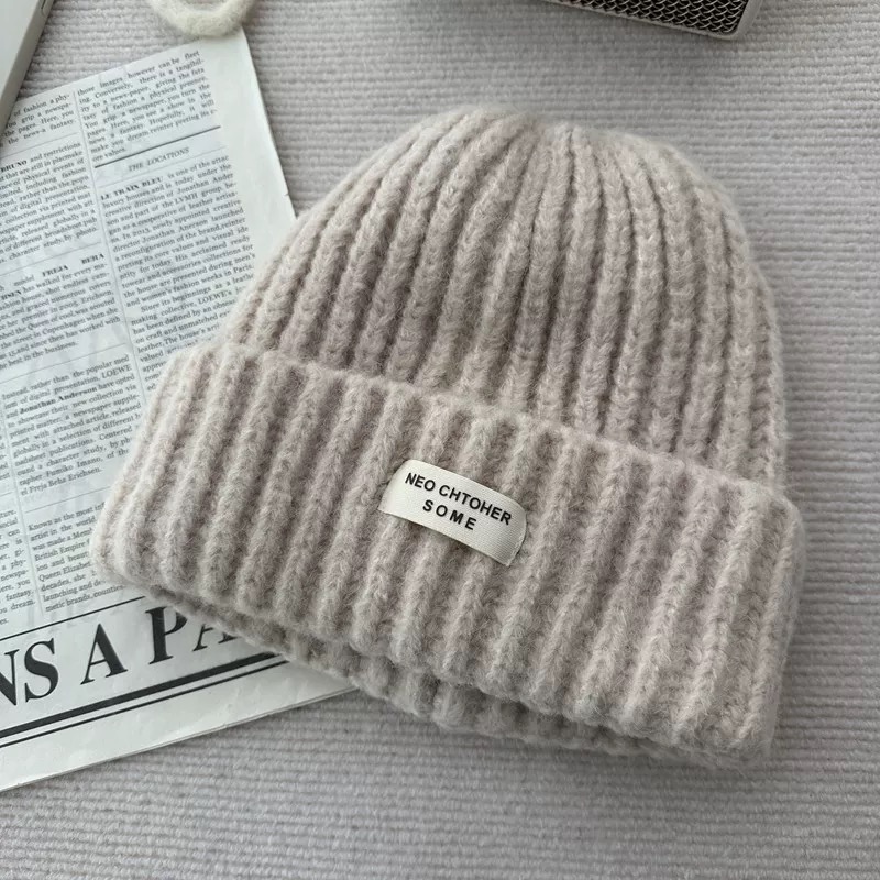 冬季灰色百搭显脸小粗针织毛线帽A1024