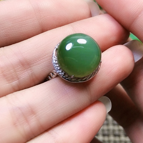 和田玉戒指银S925镶嵌