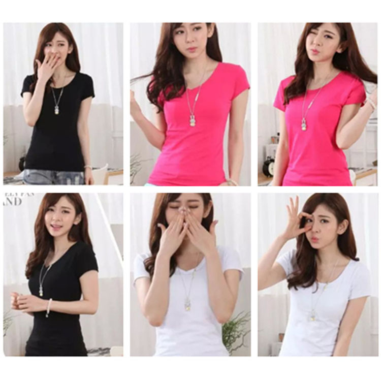 白色t恤女款短袖体恤修身打底衫韩版圆领紧身夏装纯色半袖潮