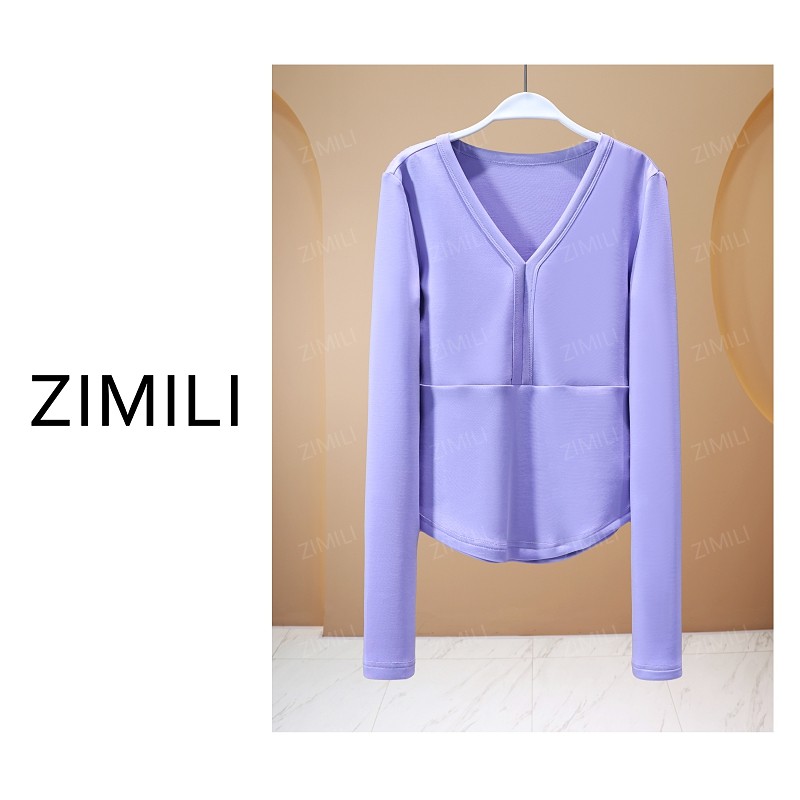【亮哥女装】2025冬季新品雪青紫拼接时尚休闲打底上衣10039-A0
