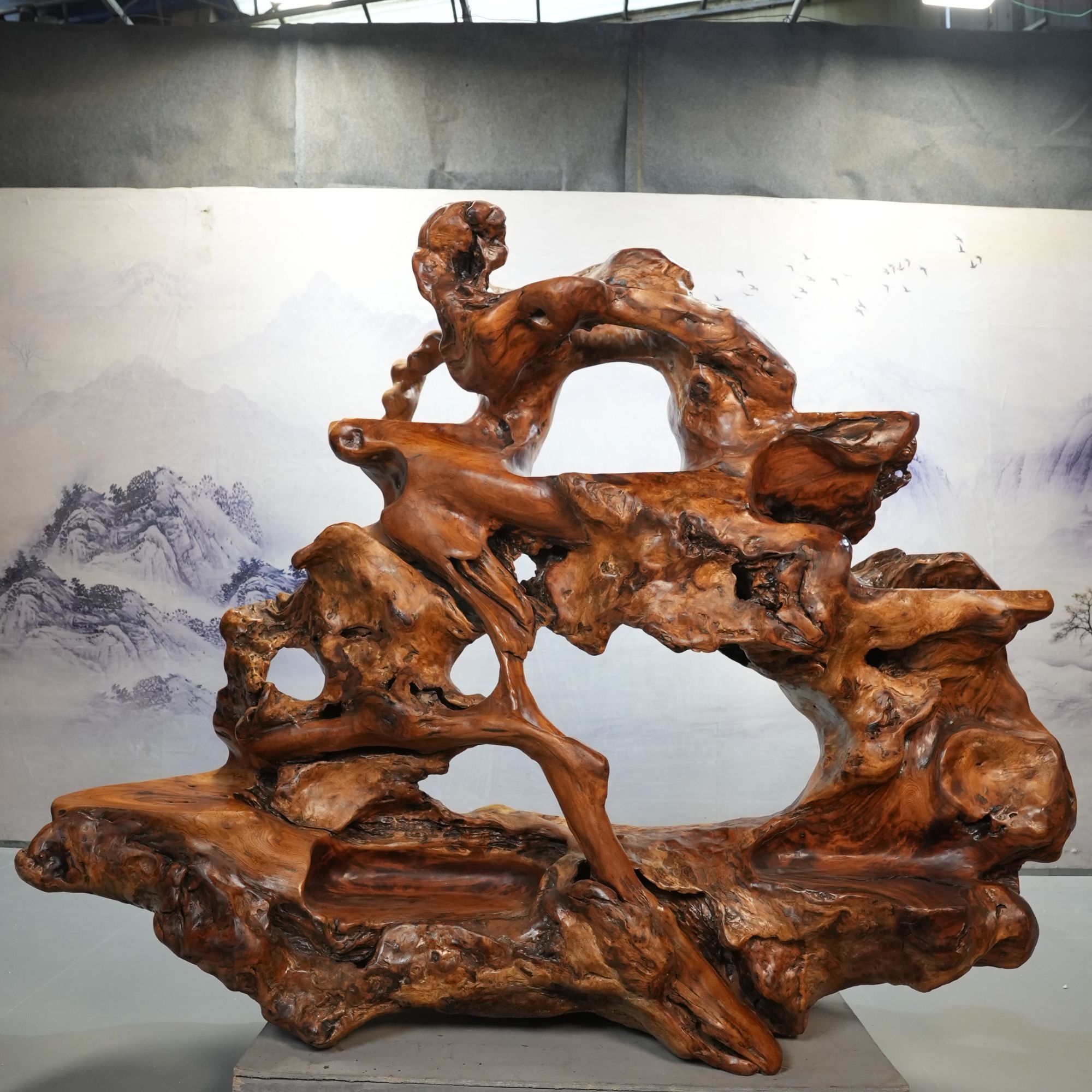 根雕花架木雕底座客厅摆件天然树桩树根博古架实木根艺原木香樟木