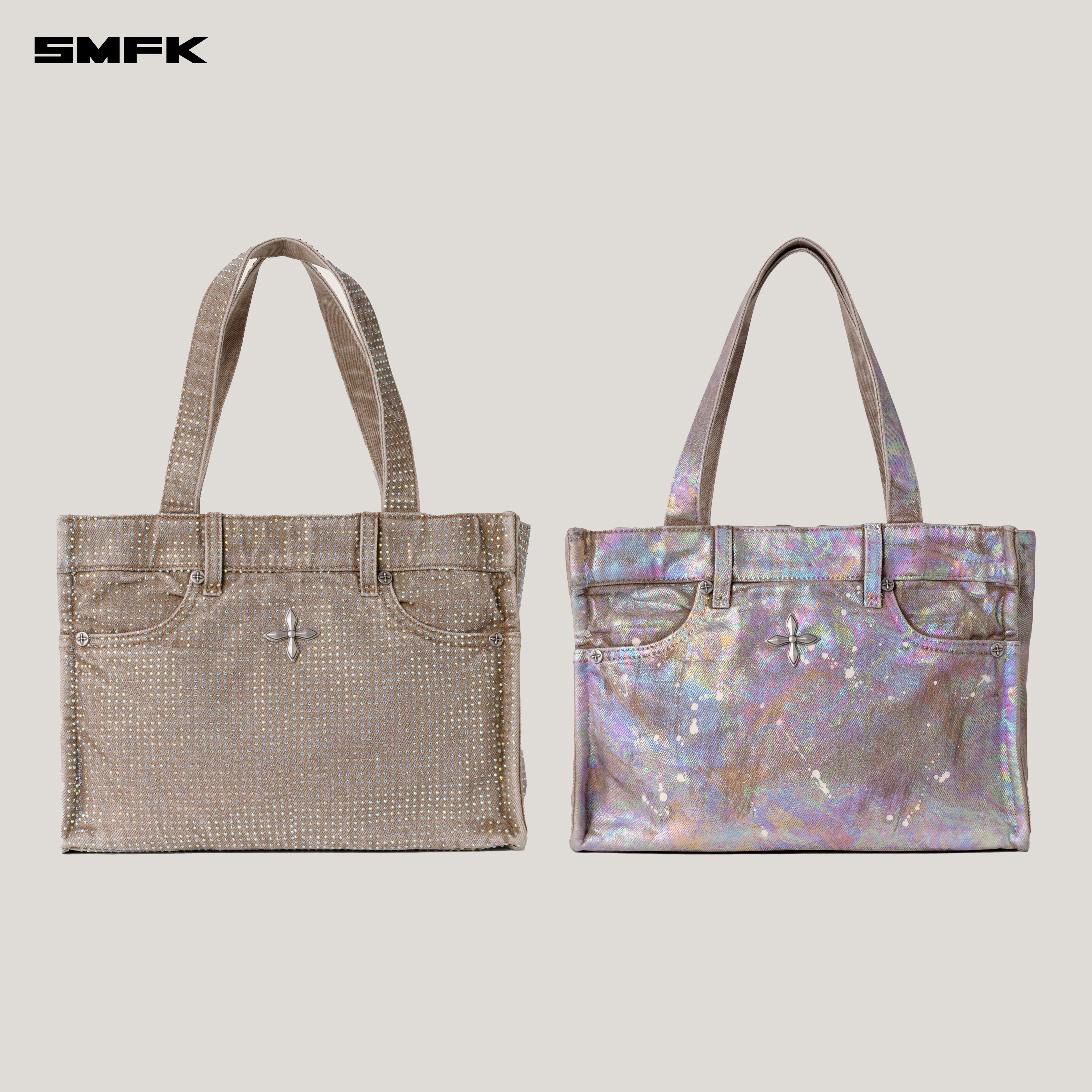 SMFK荒野钻石牛仔托特包/中号 BD001KD+ 复古休闲时尚单肩挎包