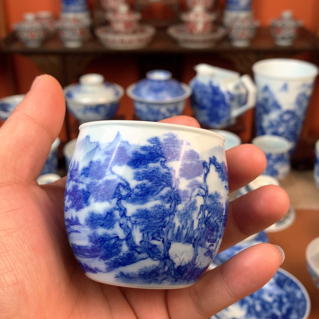 山水主人杯手工手绘