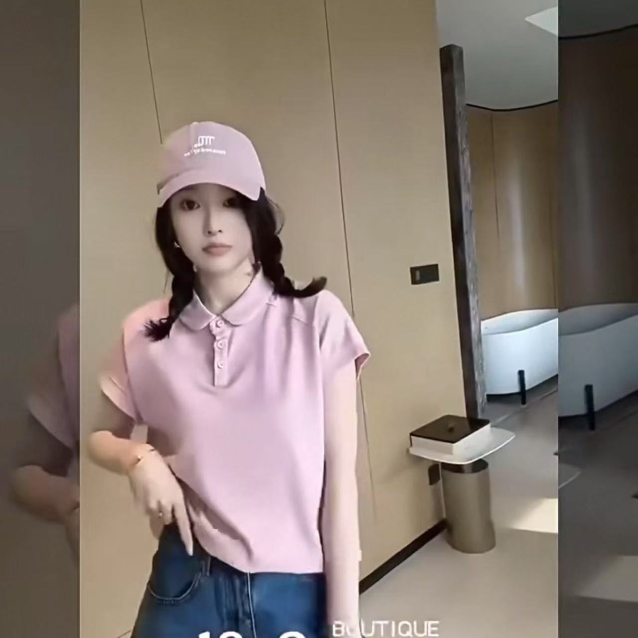 NN1006-时尚女装设计感T恤高腰短款小个子显瘦翻领百搭休闲