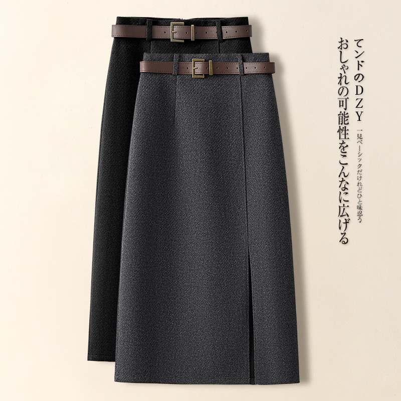 灰色a字半身裙女秋冬季2025新款超好看直筒开叉西装裙毛呢包臀裙