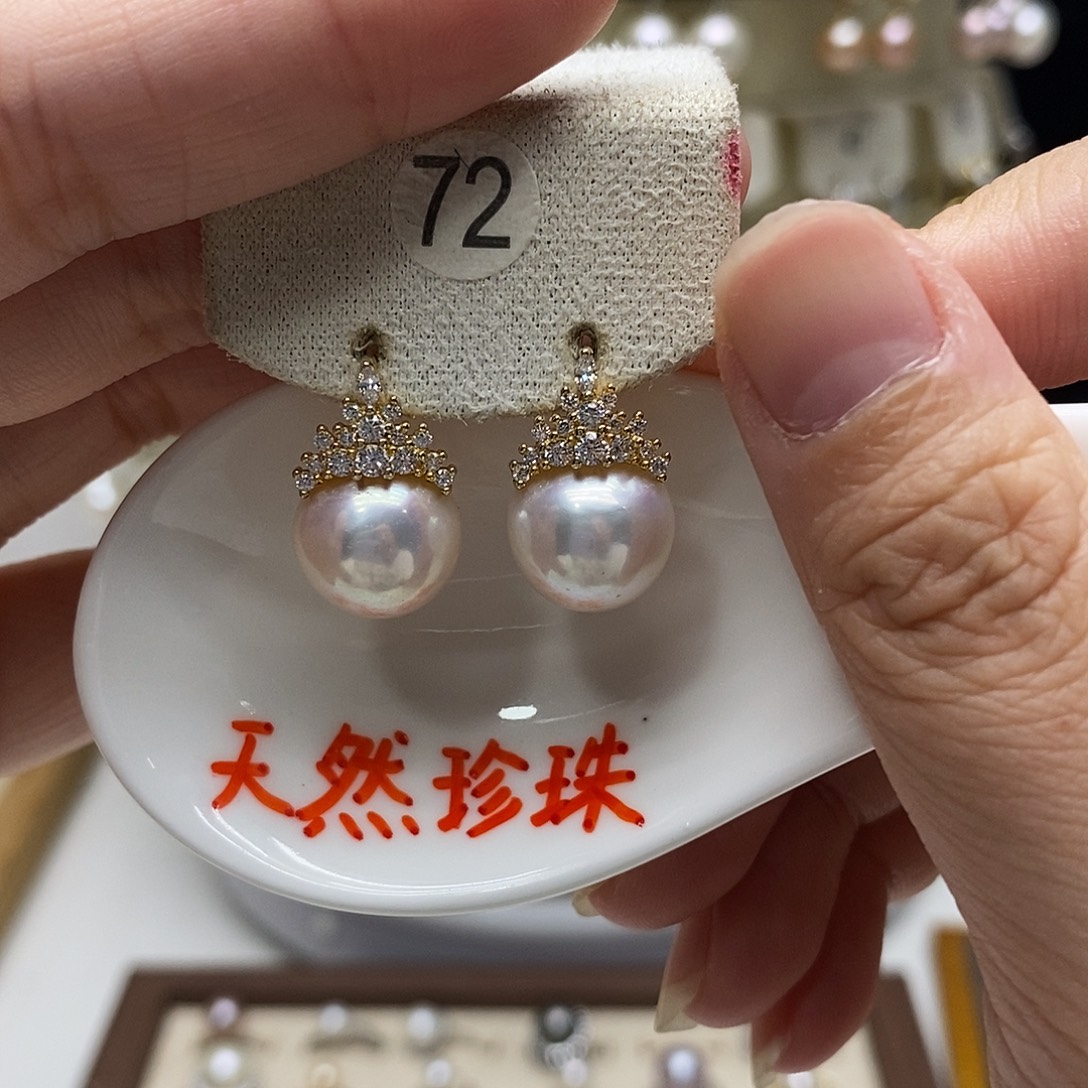 银S925镀金镶嵌耳饰淡水珍珠