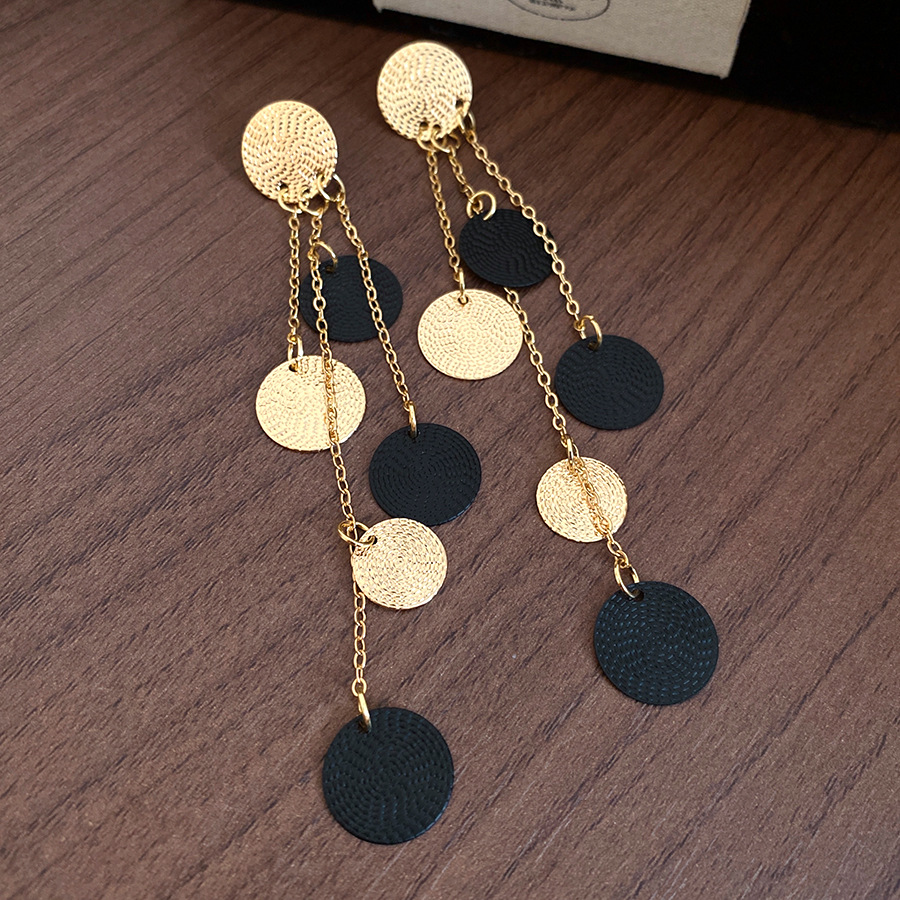 合金耳饰 奢华高级金属圆片老钱风长款流苏耳环（11CM）