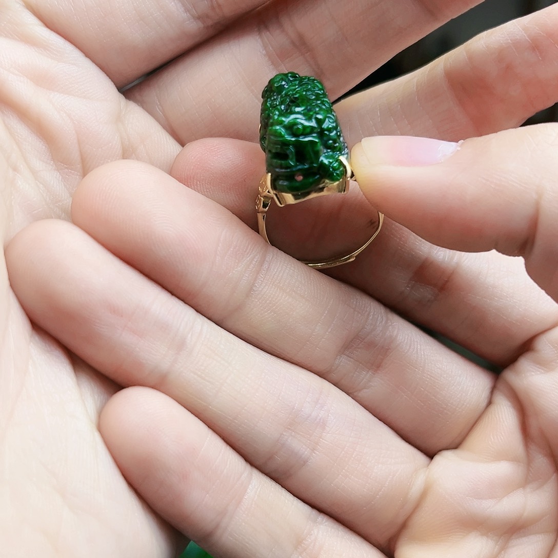 翡翠戒指银S925镶嵌青*戒指