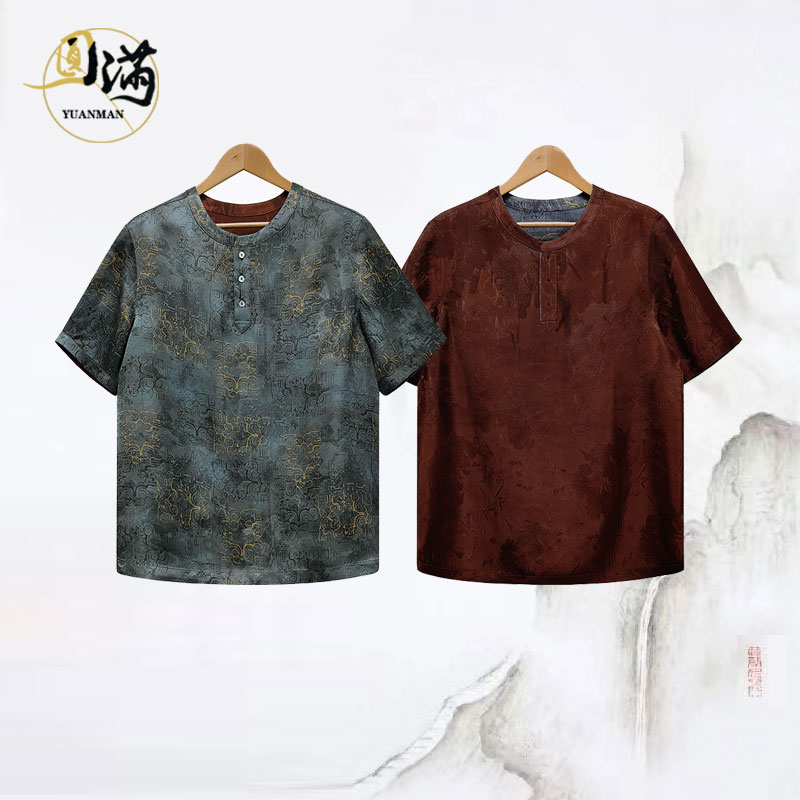 [青铜浮雕]圆满香云纱桑蚕丝红云纱透孔罗双穿圆领透气T恤TX5635