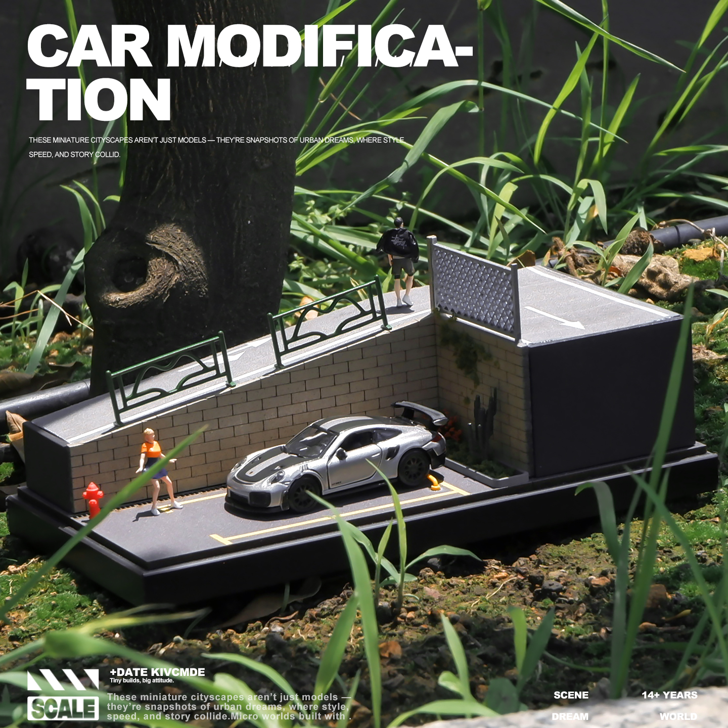 微景1:64斜坡公园人偶微缩模型车模场景道具摆件沙盘观拍摄小人