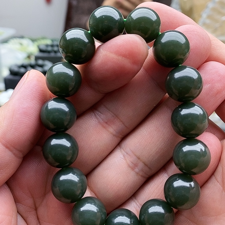 【闪购商品】未镶嵌手链和田玉14且末蓝圆