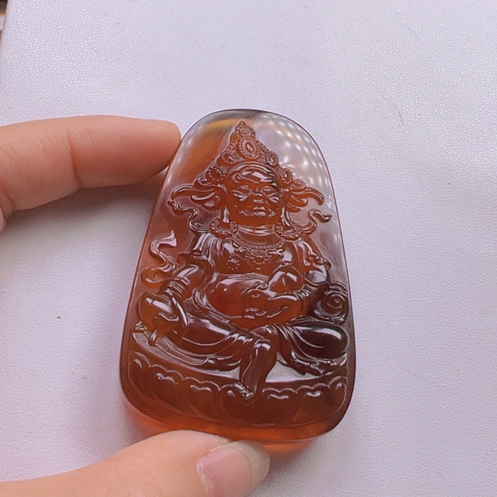 琥珀颈饰未镶嵌天然缅甸琥珀黄财神吊坠34.6克