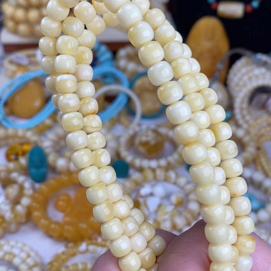 蜜蜡未镶嵌手链奶酪白浓蜡7.3mm长串