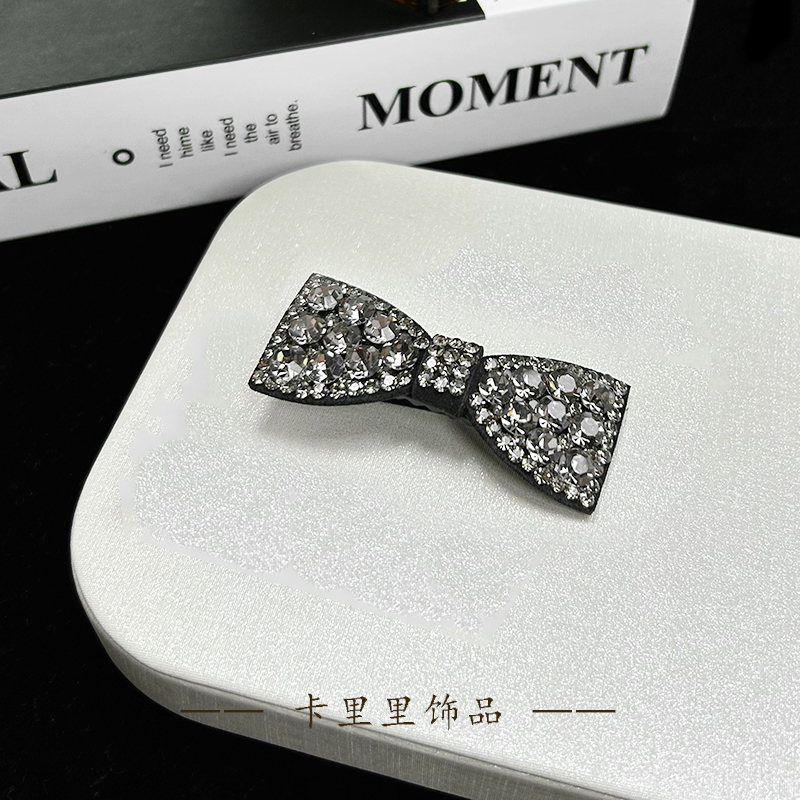 【卡里里饰品】编号733 灰色满钻6厘米鸭嘴夹女蝴蝶结碎发边夹