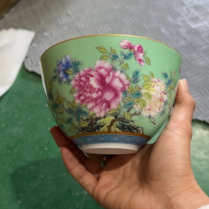 苹***酸搪瓷正品花团锦簇饭碗绿色一个