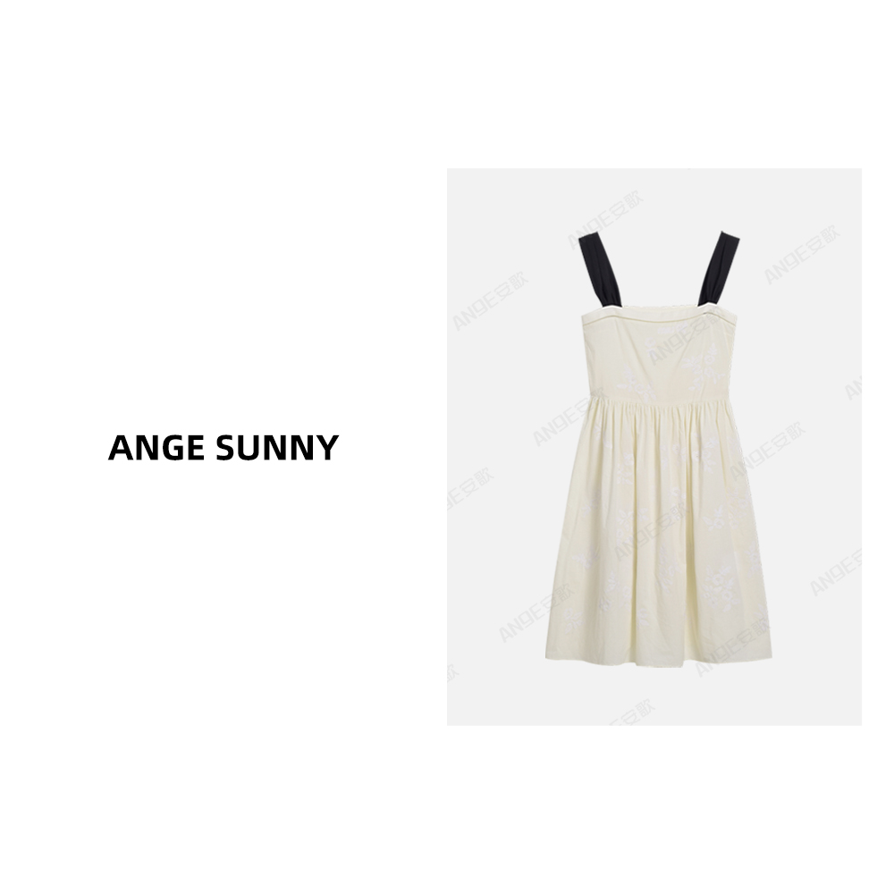 ANGE SUNNY【提花刺绣仙女裙】重工立体花朵修身抹胸吊带连衣裙