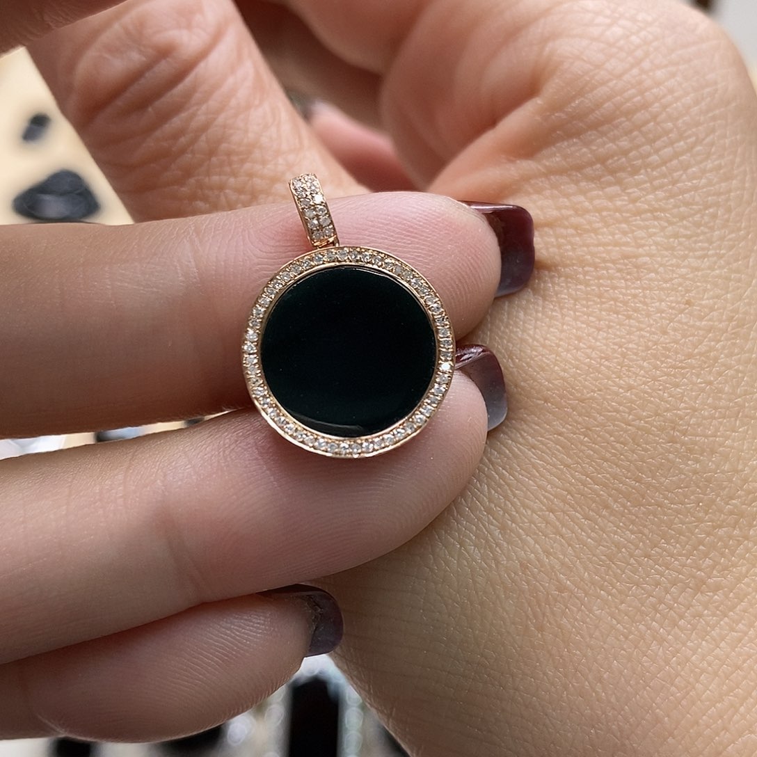 翡翠颈饰18K金镶嵌墨翠