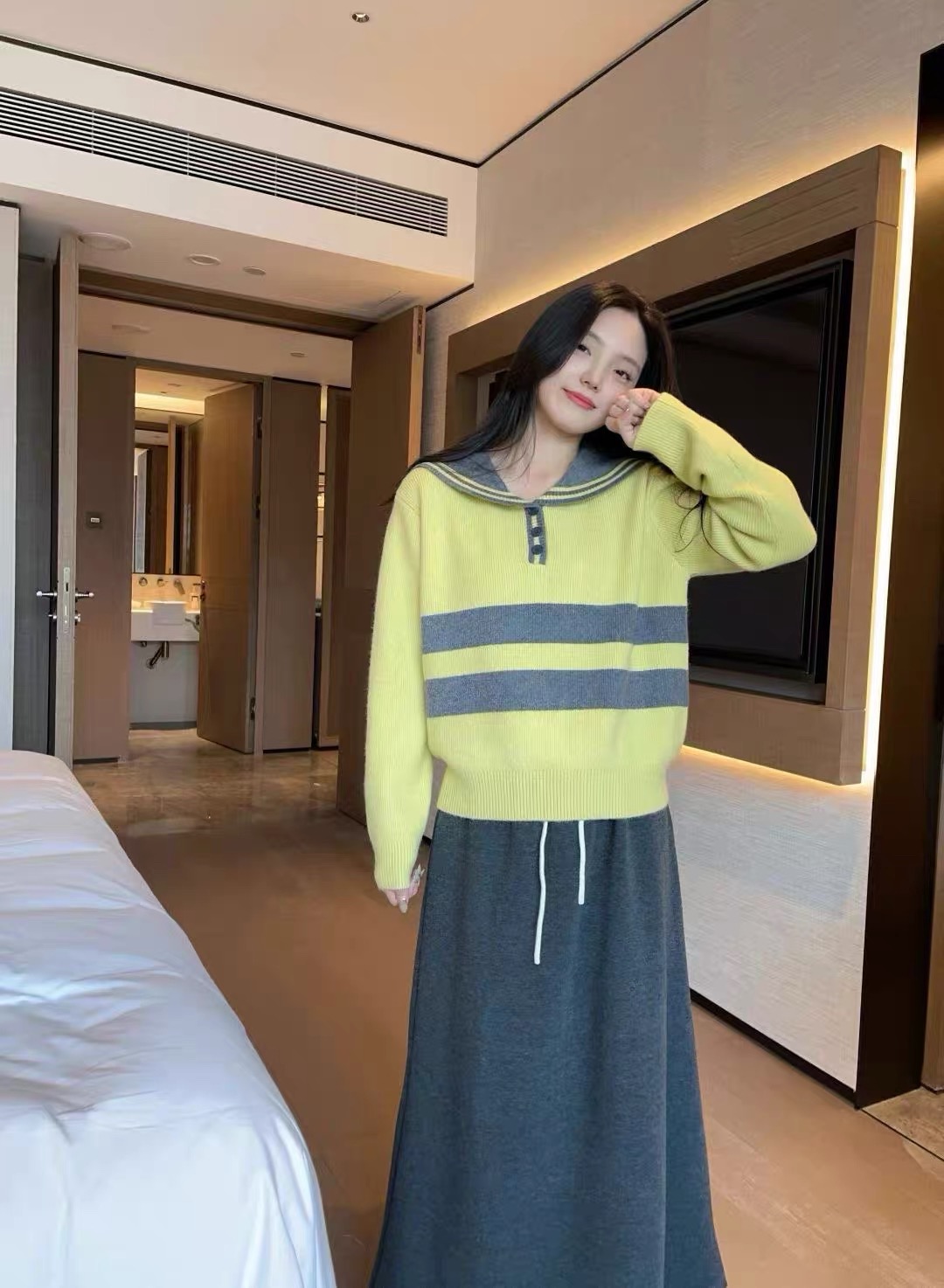 【14177】雅#海军领时尚百搭毛衣上衣