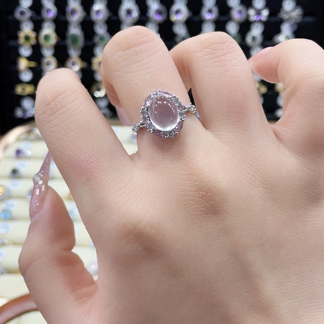 芙蓉石戒指银S925镶嵌