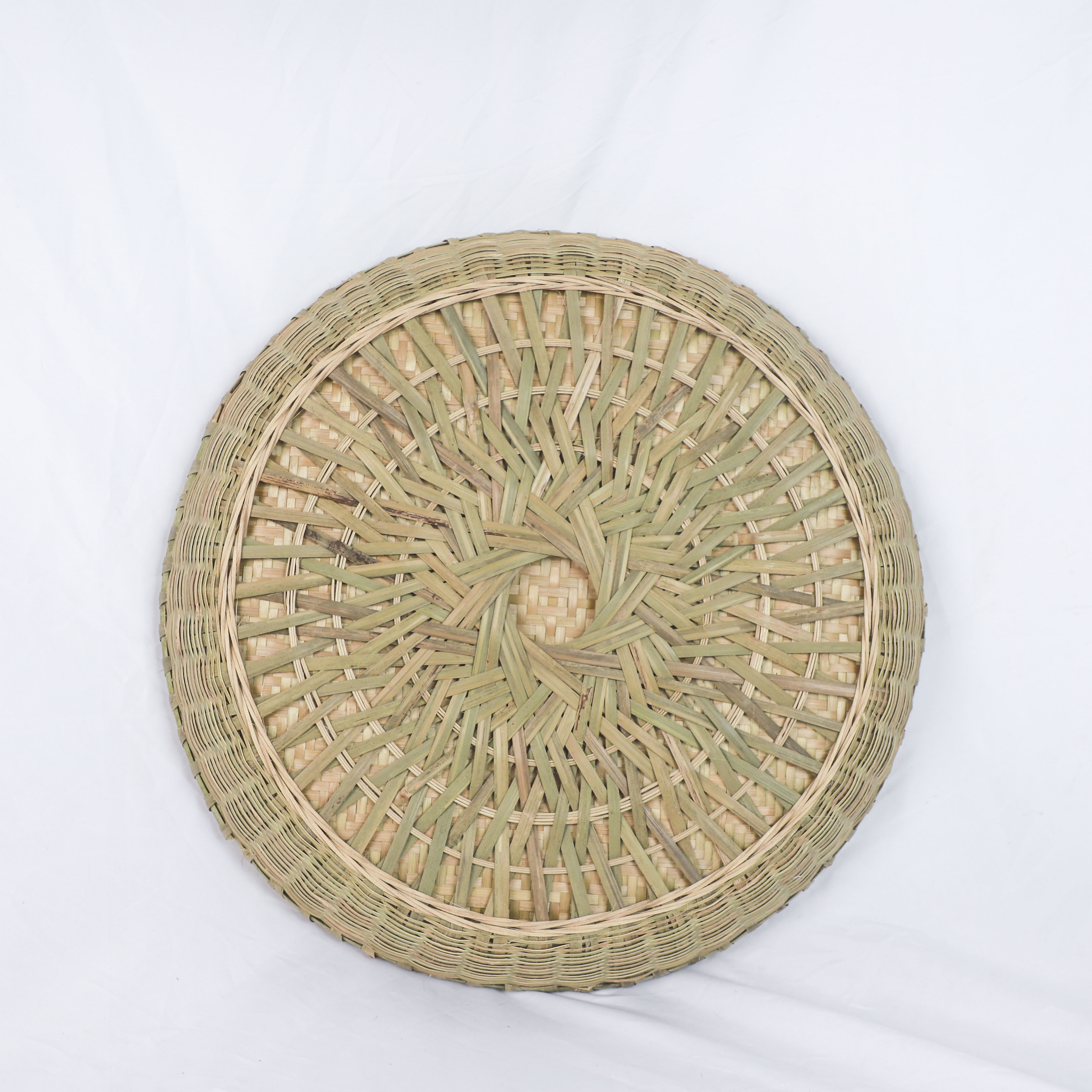 直径60cm精编带花纹篮盘簸箕纯手工老手艺人竹编制晾晒用圆形锁边