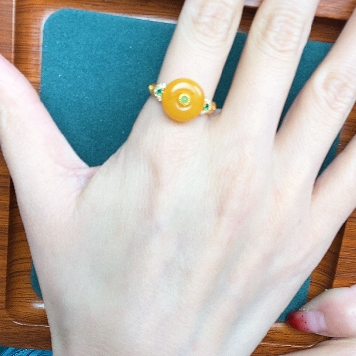 蜜蜡戒指银S925镶嵌戒指