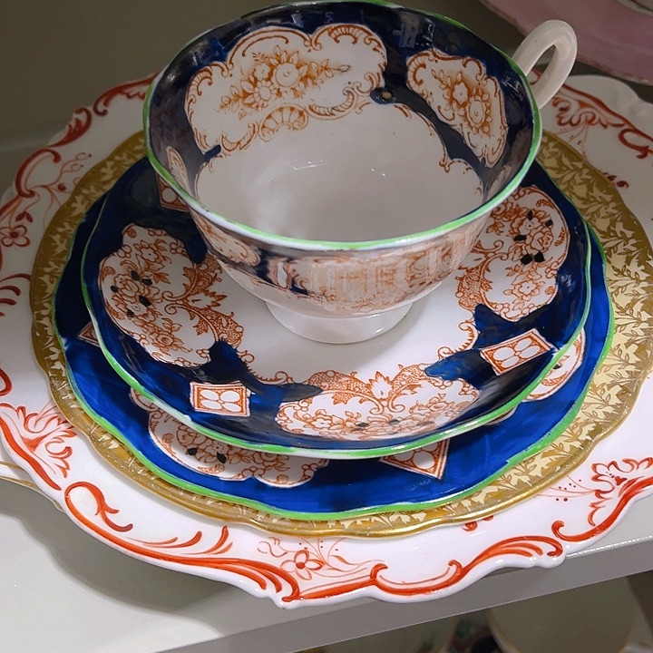 紫砂茶宠阿尔伯特手绘钴蓝杯碟