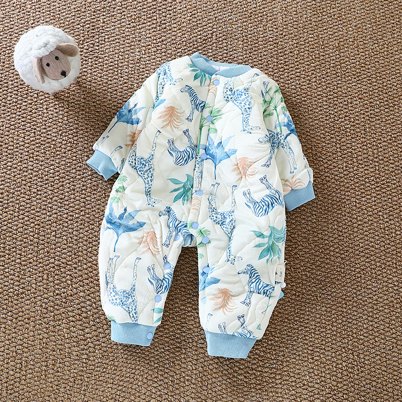 150g森系斑马宝宝婴儿保暖加绒夹棉卡通秋冬连体衣爬服